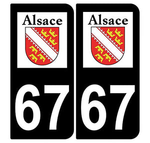 Supstick 2 Stickers Autocollants Plaques Immatriculation Auto Dept 67 Alsace Blason Noir Angles Arrondis