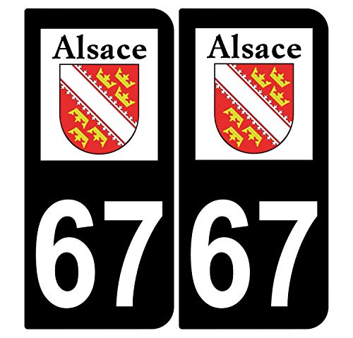 Supstick 2 Stickers Autocollants Plaques Immatriculation Auto Dept 67 Alsace Blason Noir Angles Arrondis