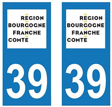 supstick 2 STICKERS AUTOCOLLANT PLAQUE IMMATRICULATION DEPT 39 region Bourgogne-Franche-Comté format rectangulaire - supstick.fr