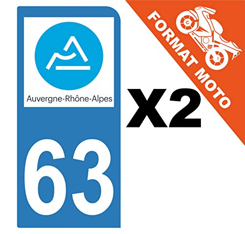 Supstick 2 Stickers Autocollants Plaques Immatriculation Moto Dept 63 Auvergne Rhône Alpes Bleu Clair 1 Angle Arrondi