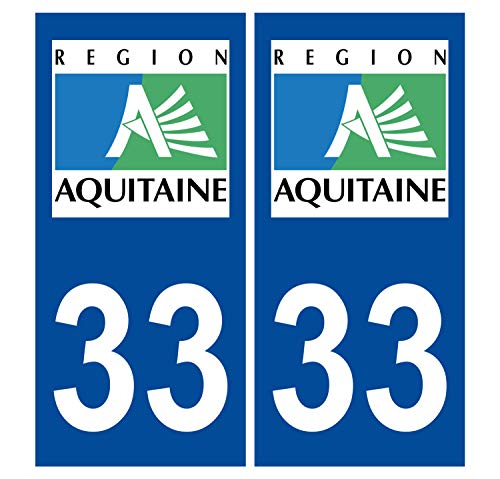 Supstick 2 Stickers Autocollants Plaques Immatriculation Auto Dept 33 Aquitaine Bleu Foncé Angles Carrés