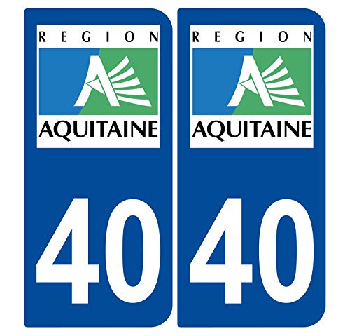 Supstick 2 Stickers Autocollants Plaques Immatriculation Auto Dept 40 Aquitaine Bleu Foncé Angles Carrés