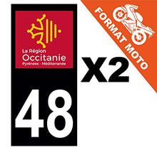 Supstick 2 Stickers Autocollants Plaques Immatriculation Moto Dept 48 Occitanie Noir Angles Carrés