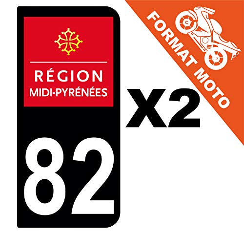 Supstick 2 Stickers Autocollants Plaques Immatriculation Moto Dept 82 Midi Pyrénées Noir 2 Angles Arrondis