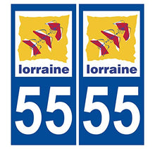 Supstick 2 Stickers Autocollants Plaques Immatriculation Auto Dept 55 Lorraine Bleu Foncé Angles Carrés