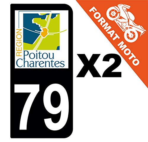 Supstick 2 Stickers Autocollants Plaques Immatriculation Moto Dept 79 Poitou Charentes Noir 2 Angles Arrondis