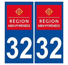 Supstick 2 Stickers Autocollants Plaques Immatriculation Auto Dept 32 Midi Pyrénées Bleu Foncé Angles Carrés