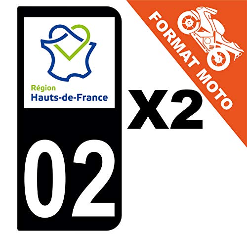 Supstick 2 Stickers Autocollants Plaques Immatriculation Moto Dept 02 Hauts de France Noir 2 Angles Arrondis
