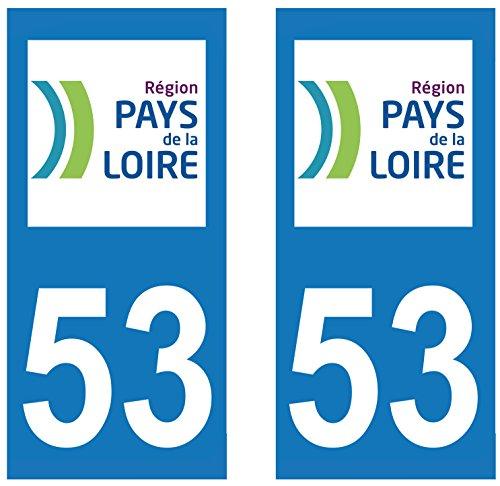 supstick 2 STICKERS AUTOCOLLANT PLAQUE IMMATRICULATION DEPT 53 Région Pays de la Loire format rectangulaire - supstick.fr