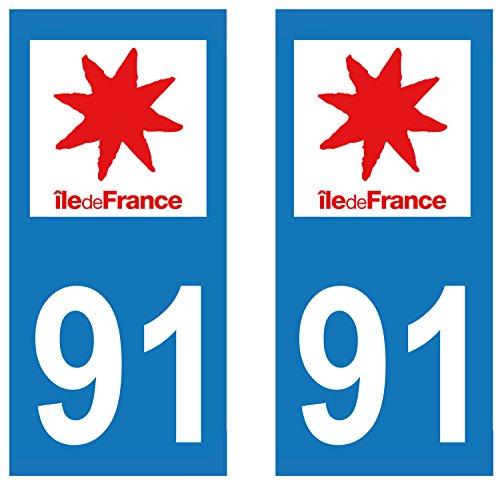 supstick 2 STICKERS AUTOCOLLANT PLAQUE IMMATRICULATION DEPT 91 Région île-de-France format rectangulaire - supstick.fr