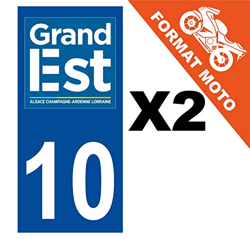 Supstick 2 Stickers Autocollants Plaques Immatriculation Moto Dept 10 Grand Est Bleu Foncé Angles Carrés