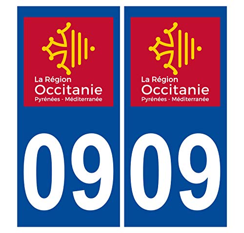 Supstick 2 Stickers Autocollants Plaques Immatriculation Auto Dept 09 Occitanie Bleu Foncé Angles Carrés
