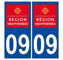 Supstick 2 Stickers Autocollants Plaques Immatriculation Auto Dept 09 Midi Pyrénées Bleu Foncé Angles Carrés