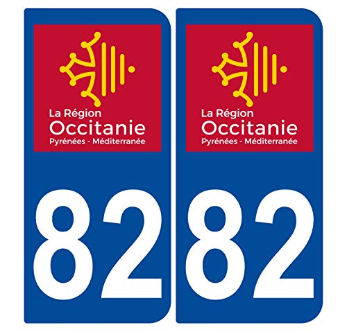Supstick 2 Stickers Autocollants Plaques Immatriculation Auto Dept 82 Occitanie Bleu Foncé Angles Arrondis