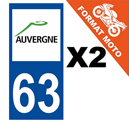 Supstick 2 Stickers Autocollants Plaques Immatriculation Moto Dept 63 Auvergne Bleu Foncé Angles Carrés