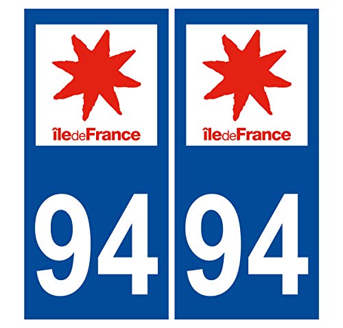 Supstick 2 Stickers Autocollants Plaques Immatriculation Auto Dept 94 Ile de France Bleu Foncé Angles Carrés