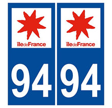 Supstick 2 Stickers Autocollants Plaques Immatriculation Auto Dept 94 Ile de France Bleu Foncé Angles Carrés