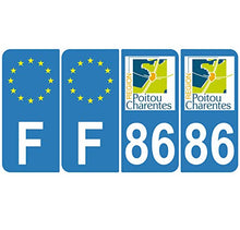 Supstick 4 Stickers Autocollants Plaques Immatriculation Auto Dept 86 Poitou Charentes Bleu Clair Angles Arrondis