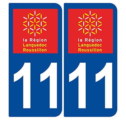Supstick 2 Stickers Autocollants Plaques Immatriculation Auto Dept 11 Languedoc Roussillon Bleu Foncé Angles Arrondis