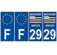 Supstick 4 Stickers Autocollants Plaques Immatriculation Auto Dept 29 Bretagne Breizh Bleu Foncé Angles Carrés
