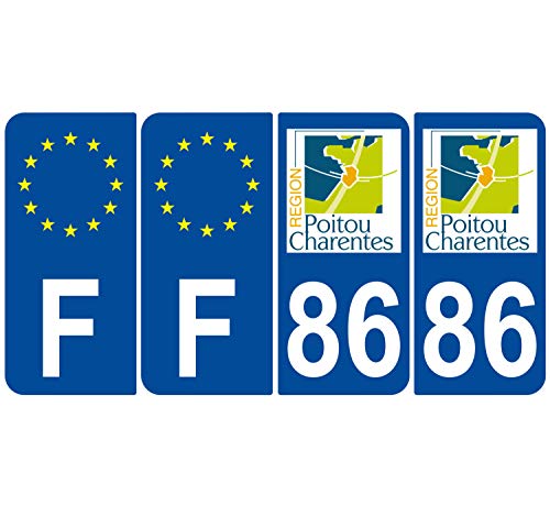 Supstick 4 Stickers Autocollants Plaques Immatriculation Auto Dept 86 Poitou Charentes Bleu Foncé Angles Arrondis