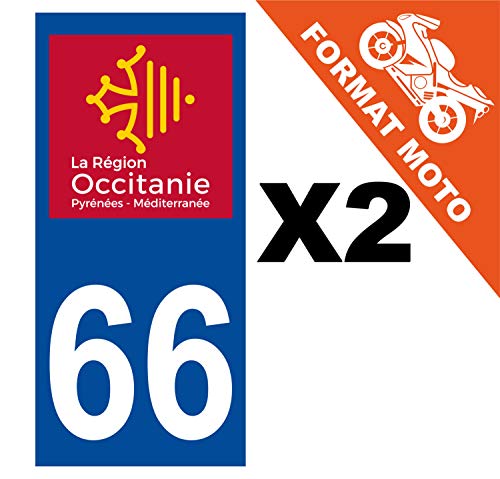 Supstick 2 Stickers Autocollants Plaques Immatriculation Moto Dept 66 Occitanie Bleu Foncé Angles Carrés