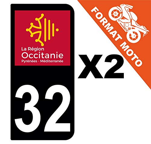 Supstick 2 Stickers Autocollants Plaques Immatriculation Moto Dept 32 Occitanie Noir 2 Angles Arrondis