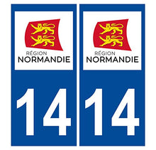 Supstick 2 Stickers Autocollants Plaques Immatriculation Auto Dept 14 Normandie Bleu Foncé Angles Carrés