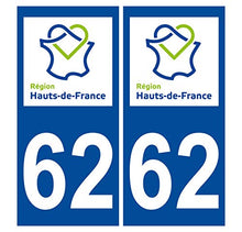 Supstick 2 Stickers Autocollants Plaques Immatriculation Auto Dept 62 Hauts de France Bleu Foncé Angles Carrés