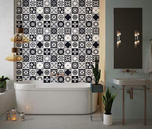 Planche de 16 Adhésif Carrelage - décoration de carreaux - 16 pièces plastifié en mat - mosaïque noir et blanc - format 10x10cm par pièce