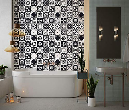 Planche de 16 Adhésif Carrelage - décoration de carreaux - 32 pièces plastifié en mat - mosaïque noir et blanc - format 20x20cm par pièce