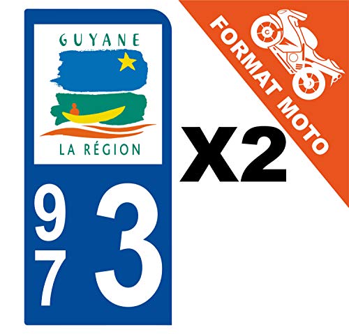 Supstick 2 Stickers Autocollants Plaques Immatriculation Moto Dept 973 Guyane Bleu Foncé 1 Angle Arrondi
