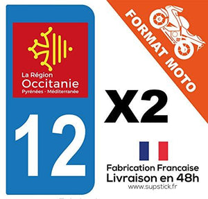 supstick 2 Stickers Autocollant Plaque IMMATRICULATION Moto DEPT 12 Région Occitanie - supstick.fr