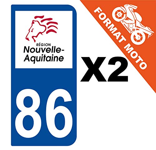 Supstick 2 Stickers Autocollants Plaques Immatriculation Moto Dept 86 Nouvelle Aquitaine Bleu Foncé 2 Angles Arrondis