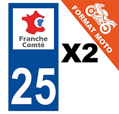 Supstick 2 Stickers Autocollants Plaques Immatriculation Moto Dept 25 Franche Comté Bleu Foncé Angles Carrés