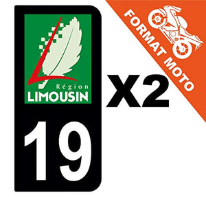 Supstick 2 Stickers Autocollants Plaques Immatriculation Moto Dept 19 Limousin Noir 2 Angles Arrondis