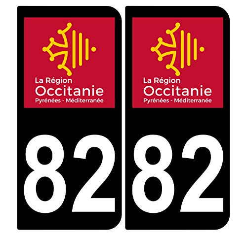 Supstick 2 Stickers Autocollants Plaques Immatriculation Auto Dept 82 Occitanie Noir Angles Arrondis