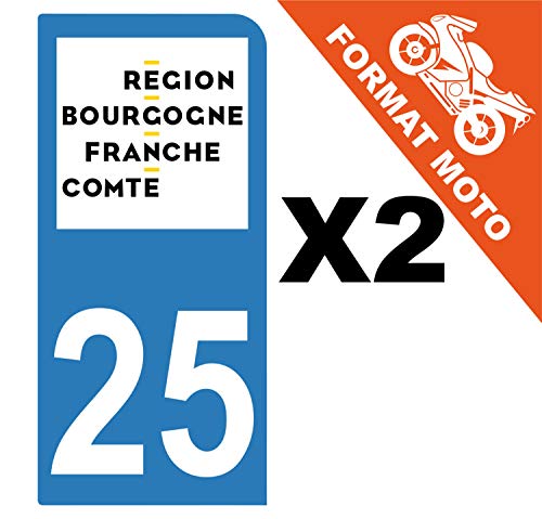 Supstick 2 Stickers Autocollants Plaques Immatriculation Moto Dept 25 Bourgogne Franche Comté Bleu Clair 1 Angle Arrondi