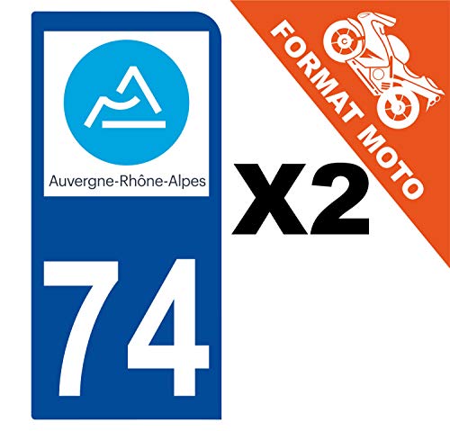 Supstick 2 Stickers Autocollants Plaques Immatriculation Moto Dept 74 Auvergne Rhône Alpes Bleu Foncé 1 Angle Arrondi
