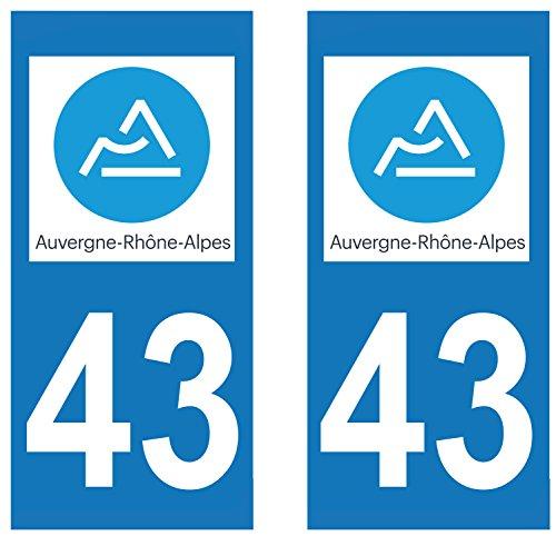 supstick 2 STICKERS AUTOCOLLANT PLAQUE IMMATRICULATION DEPT 43 Auvergne-Rhône-Alpes format rectangulaire - supstick.fr