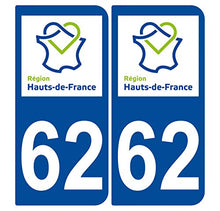 Supstick 2 Stickers Autocollants Plaques Immatriculation Auto Dept 62 Hauts de France Bleu Foncé Angles Arrondis