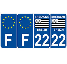 Supstick 4 Stickers Autocollants Plaques Immatriculation Auto Dept 22 Bretagne Breizh Bleu Foncé Angles Arrondis