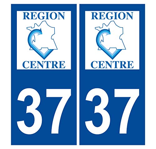 Supstick 2 Stickers Autocollants Plaques Immatriculation Auto Dept 37 Centre Bleu Foncé Angles Carrés