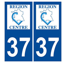 Supstick 2 Stickers Autocollants Plaques Immatriculation Auto Dept 37 Centre Bleu Foncé Angles Carrés