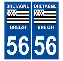Supstick 2 Stickers Autocollants Plaques Immatriculation Auto Dept 56 Bretagne Breizh Bleu Foncé Angles Carrés