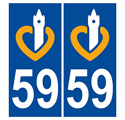 Supstick 2 Stickers Autocollants Plaques Immatriculation Auto Dept 59 Nord Bleu Foncé Angles Carrés