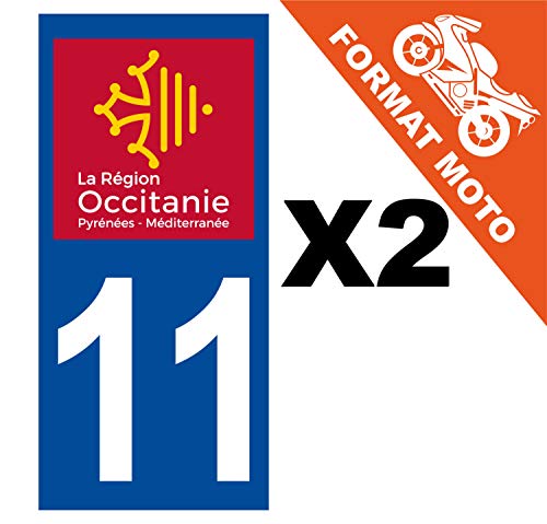 Supstick 2 Stickers Autocollants Plaques Immatriculation Moto Dept 11 Occitanie Bleu Foncé Angles Carrés