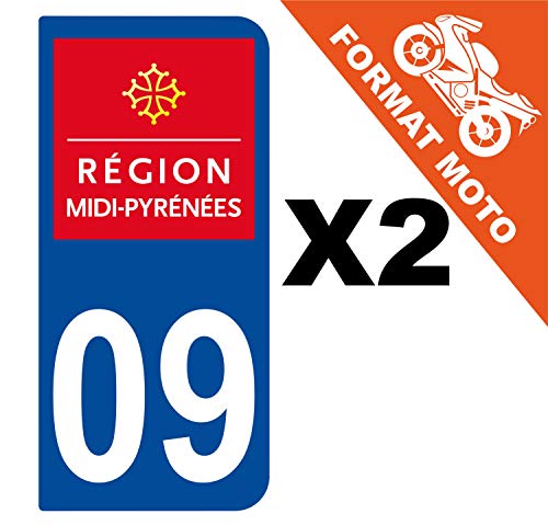 Supstick 2 Stickers Autocollants Plaques Immatriculation Moto Dept 09 Midi Pyrénées Bleu Foncé 2 Angles Arrondis