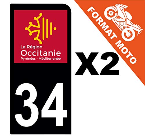 Supstick 2 Stickers Autocollants Plaques Immatriculation Moto Dept 34 Occitanie Noir 1 Angle Arrondi