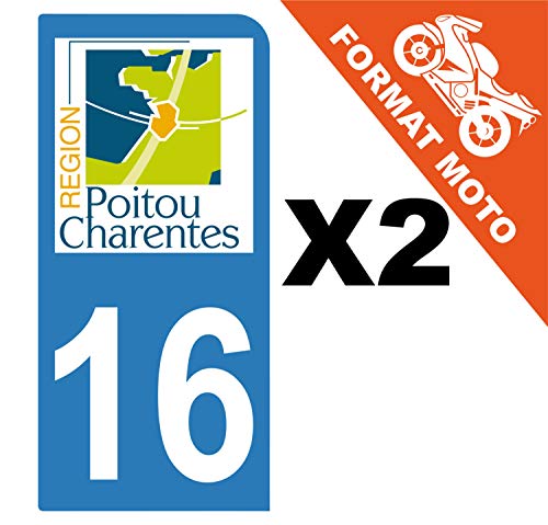 Supstick 2 Stickers Autocollants Plaques Immatriculation Moto Dept 16 Poitou Charentes Bleu Clair 1 Angle Arrondi